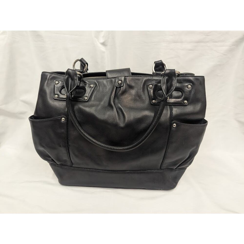 Donald J. Pliner Black Leather Satchel Tote Shoulder Bag Purse with Change Purse